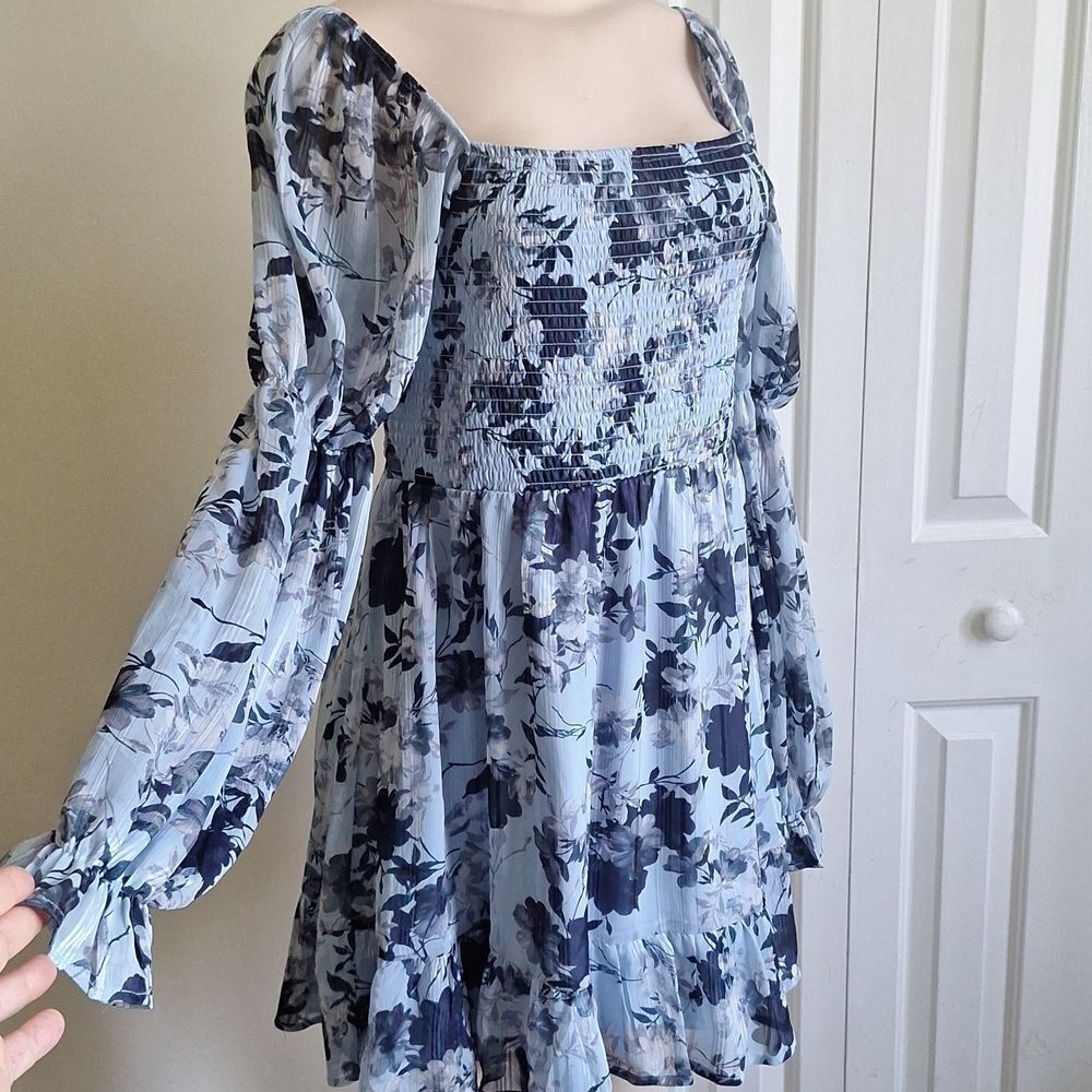 Mi Ami Blue Smocked Chiffon Dress Size XL - Picture 2 of 9